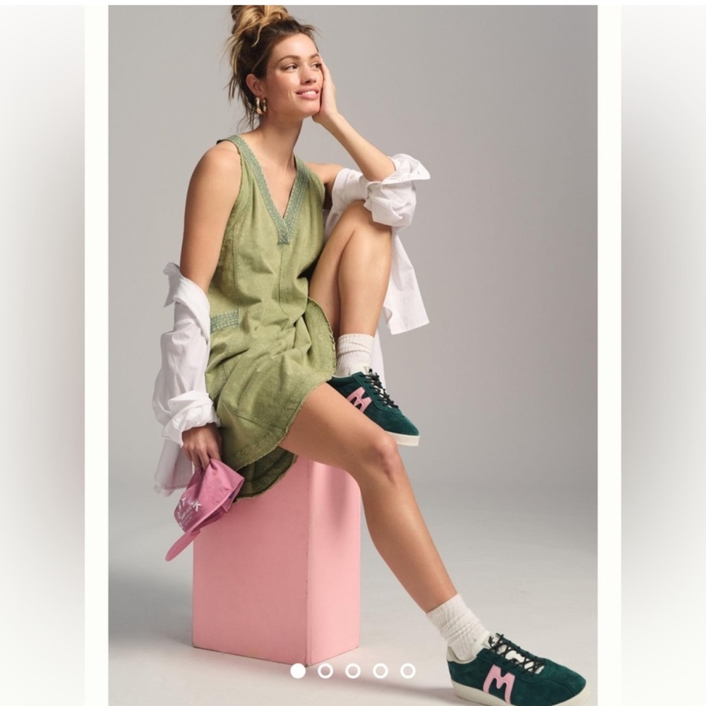 Anthropologie Daily Practice Carlie V-Neck Mini Dress Green Large
